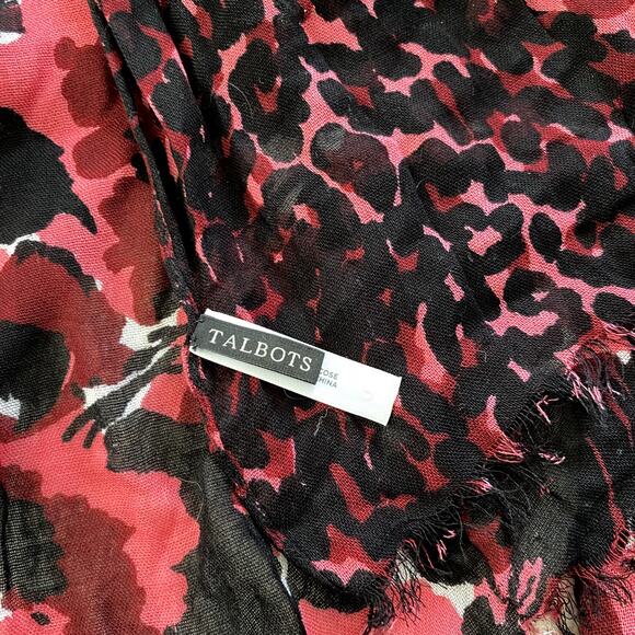 Talbots red and black floral-print Viscose Scarf, shawl, wrap with Fringe - Picture 8 of 11